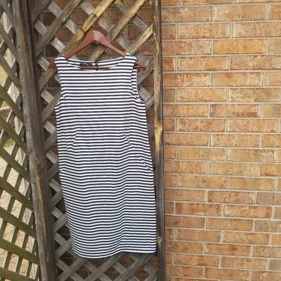 Lafayette 148 NY Striped Sleeveless Shift Dress - Picture 2 of 8